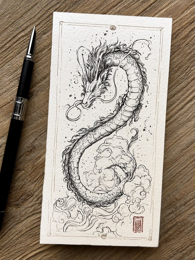 Dragon Ink Illustration Poster. poster — illustration art