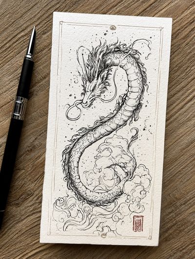 Dragon Ink Illustration Poster. poster