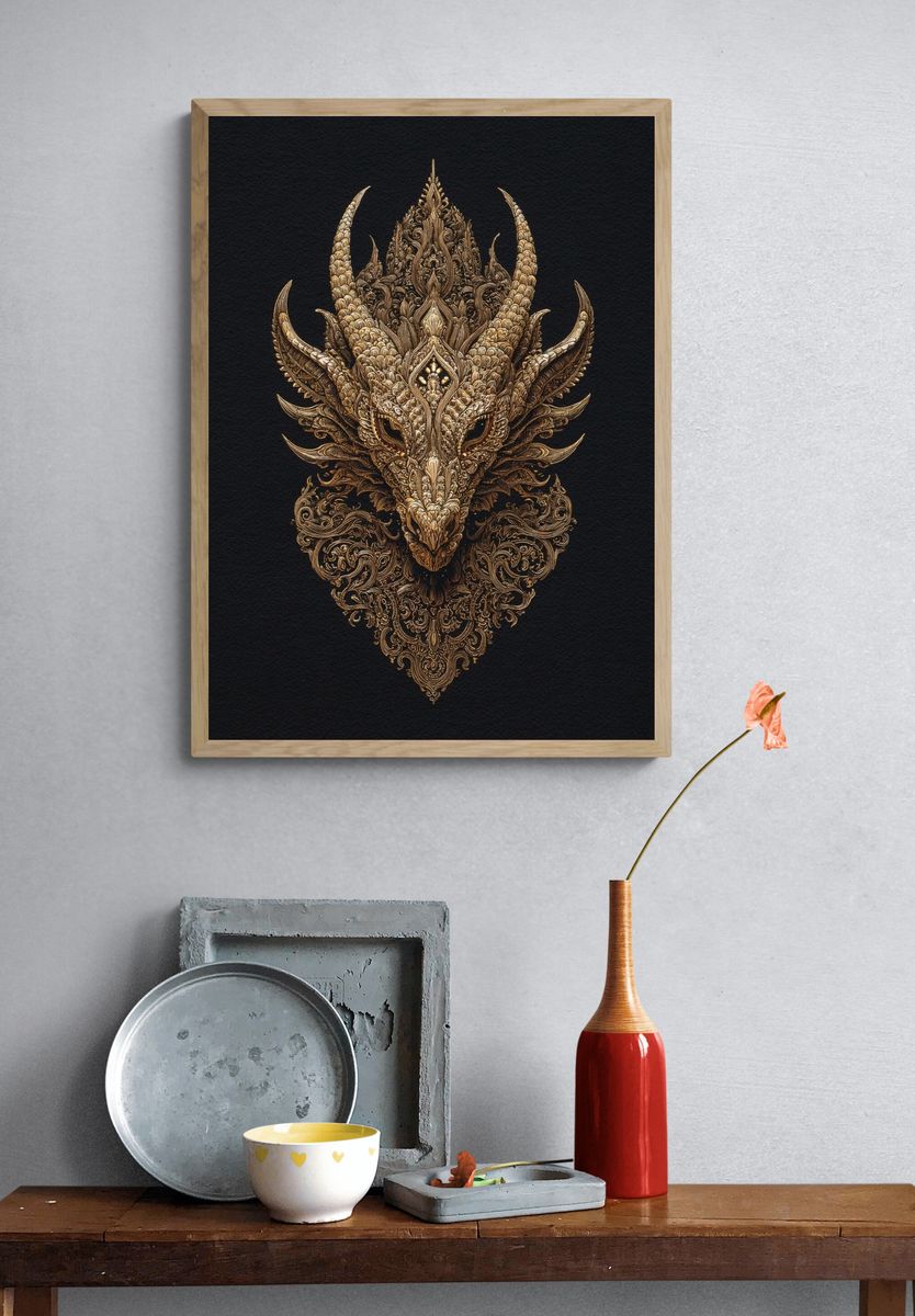 Ornate Dragon Head — Fine Art Print. — room view 3