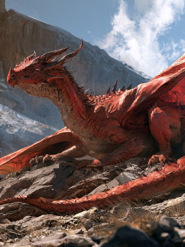 Red Dragon Mountain Print. poster — illustration art