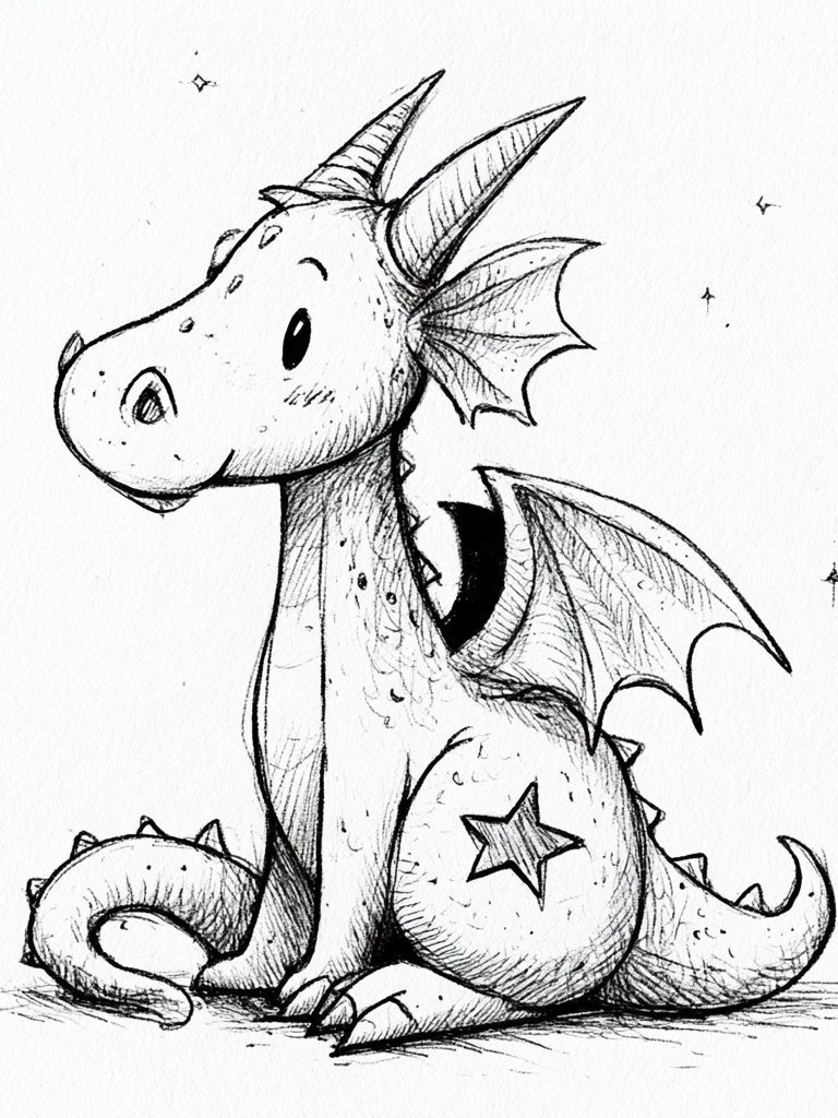 Cute Baby Dragon Ink Print. poster detail