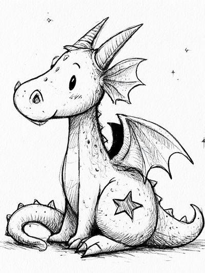 Cute Baby Dragon Ink Print. poster