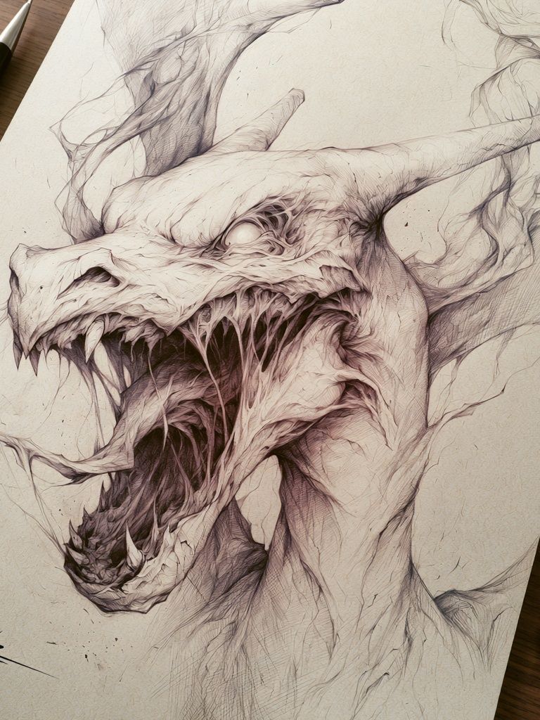 Dragon Sketch Illustration Poster. poster — illustration art