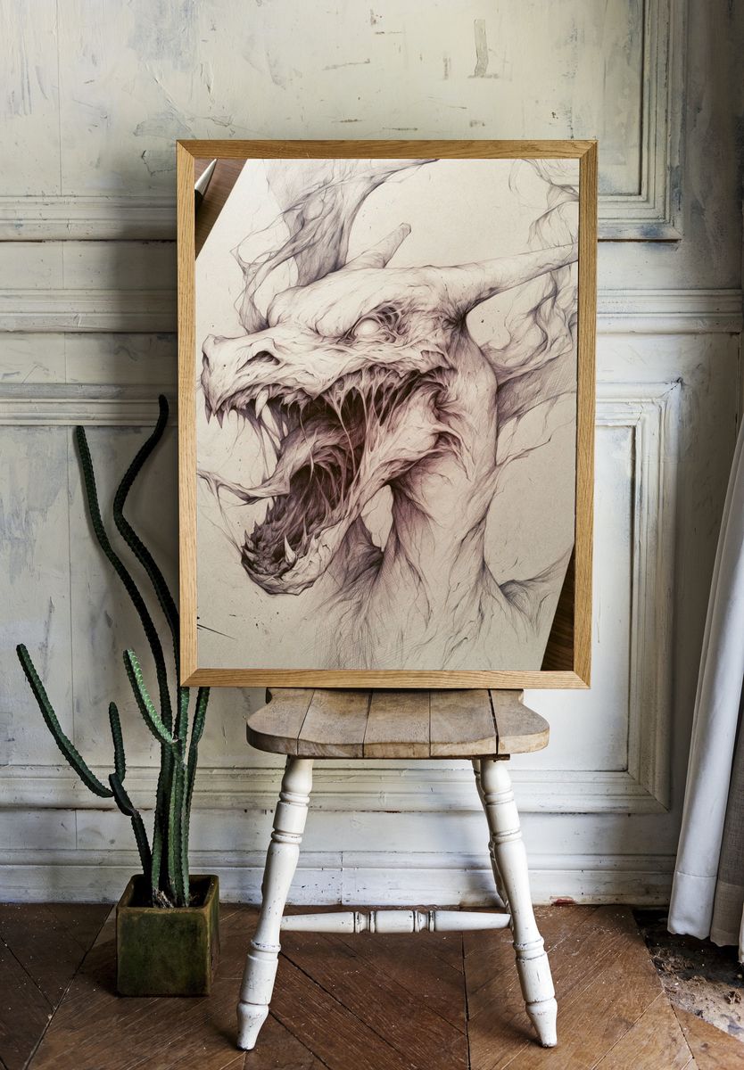 Dragon Sketch Illustration Poster. — room view 1