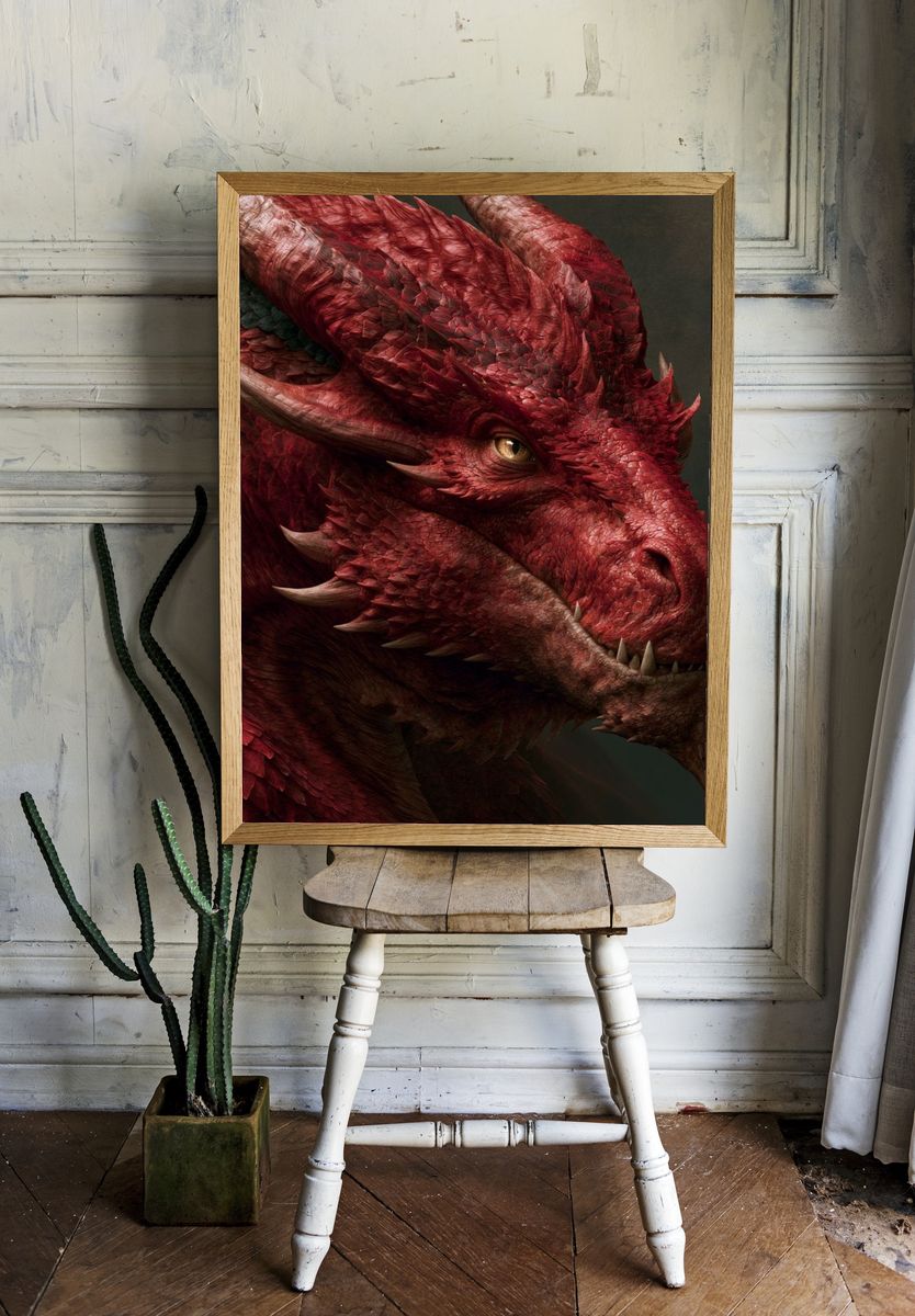 Crimson Dragon Portrait Print. — room view 1