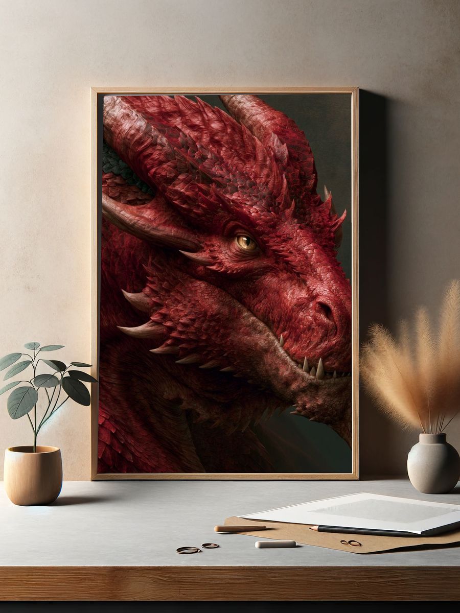 Crimson Dragon Portrait Print. — room view 2