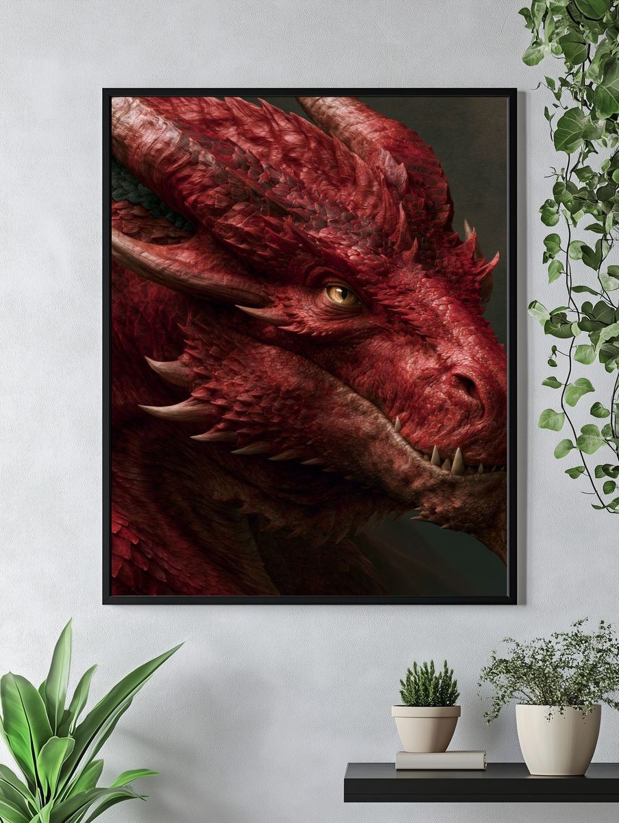 Crimson Dragon Portrait Print. — room view 4