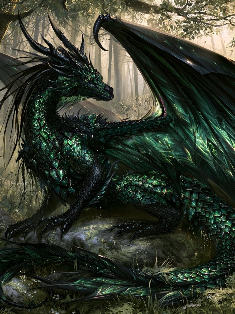 Emerald Dragon Forest Print. poster detail