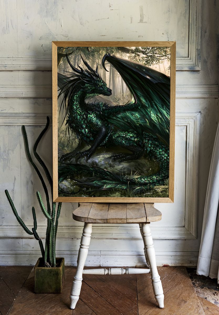 Emerald Dragon Forest Print. — room view 1
