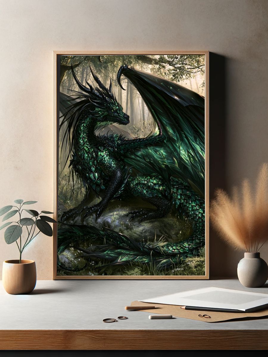 Emerald Dragon Forest Print. — room view 2