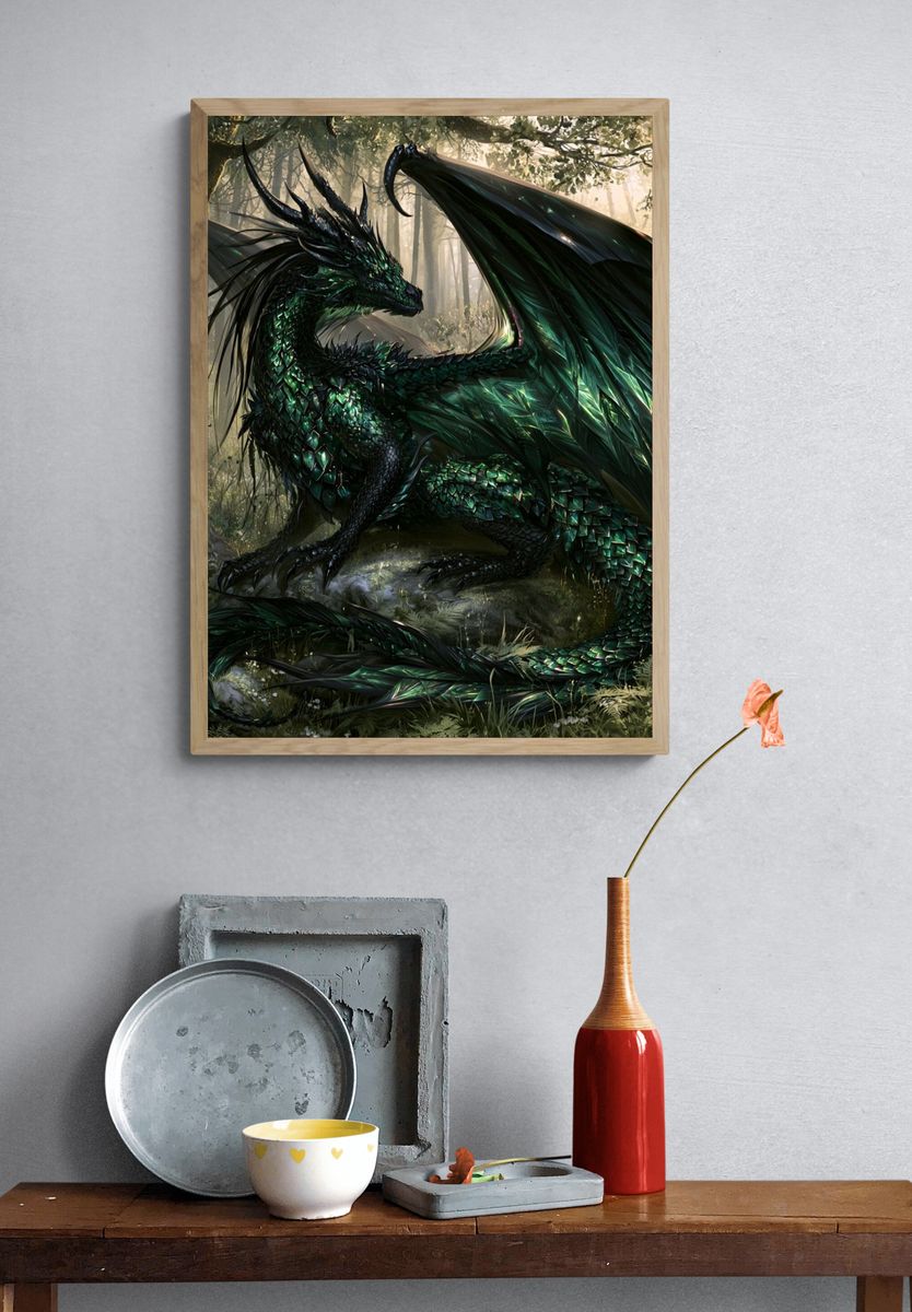 Emerald Dragon Forest Print. — room view 3