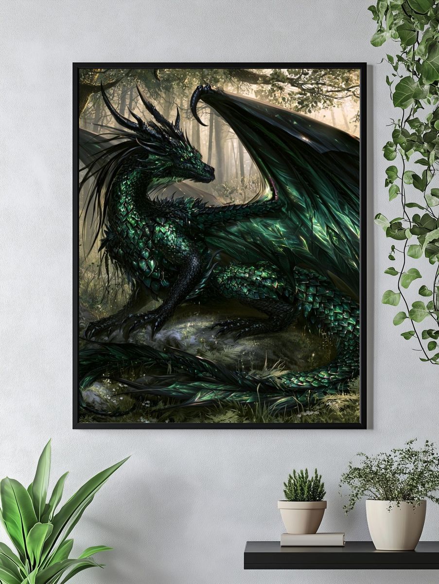 Emerald Dragon Forest Print. — room view 4