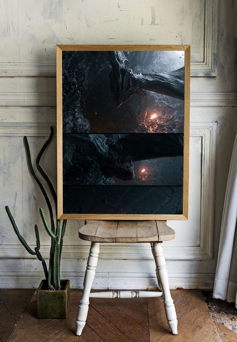 Dark Dragon Cave Illustration Poster. room preview