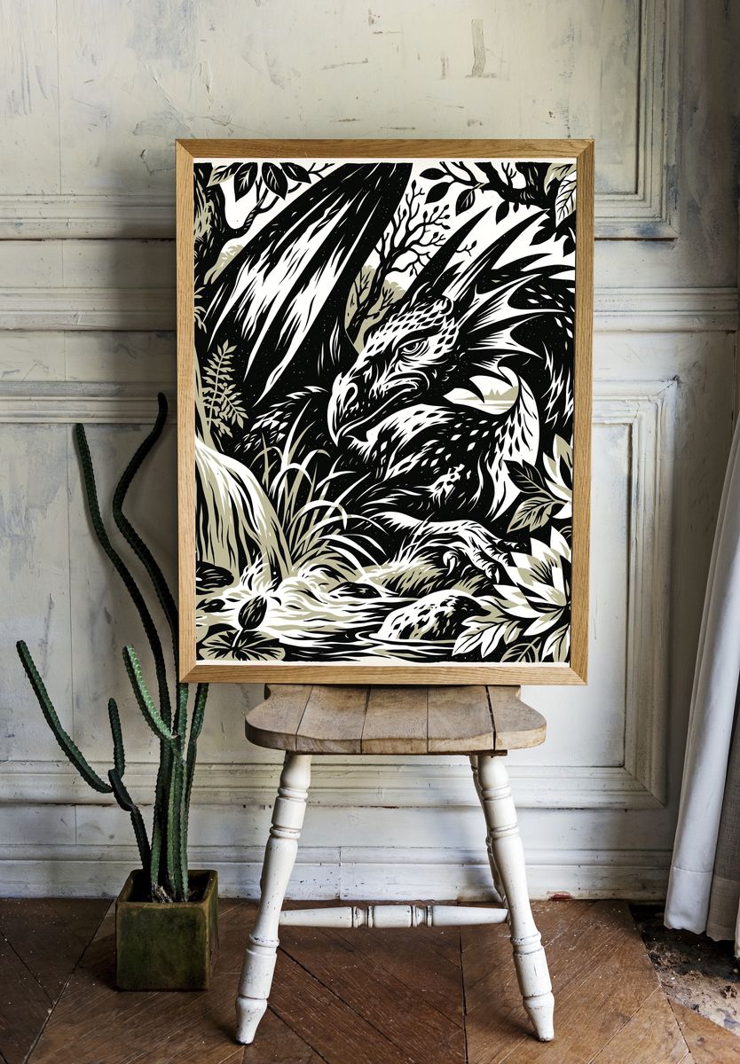 Dragon Forest Ink Poster. room preview