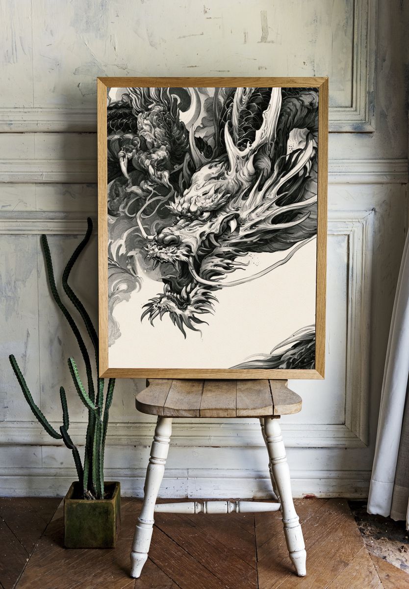 Dragon Ink Illustration Poster. — room view 1
