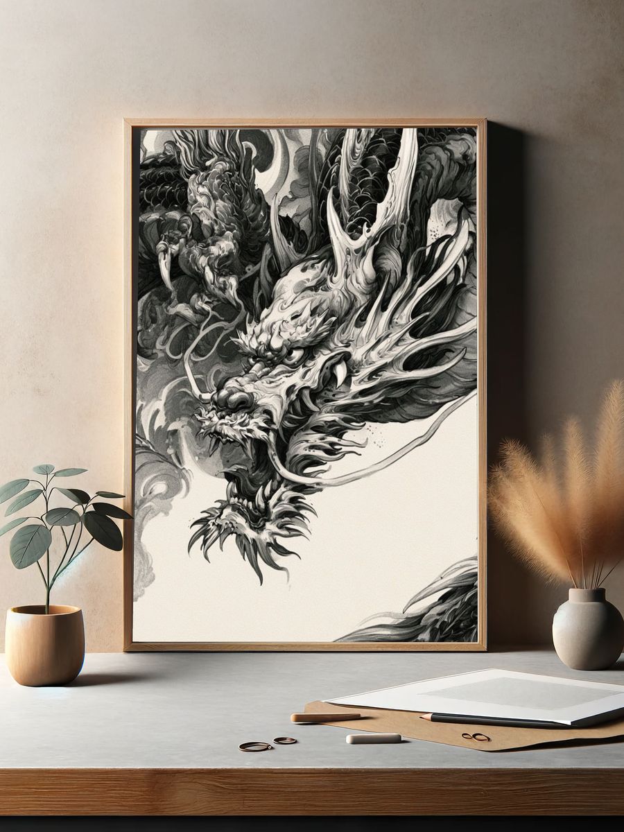 Dragon Ink Illustration Poster. — room view 2