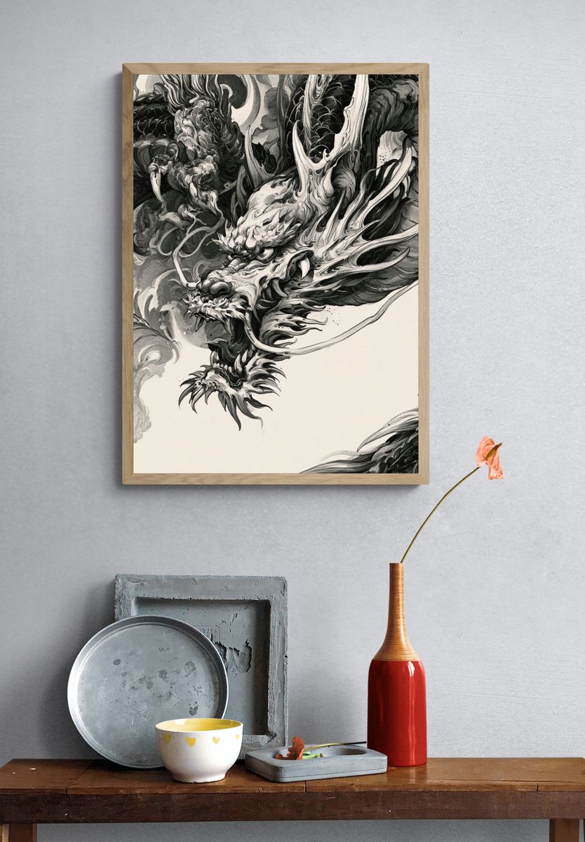 Dragon Ink Illustration Poster. — room view 3