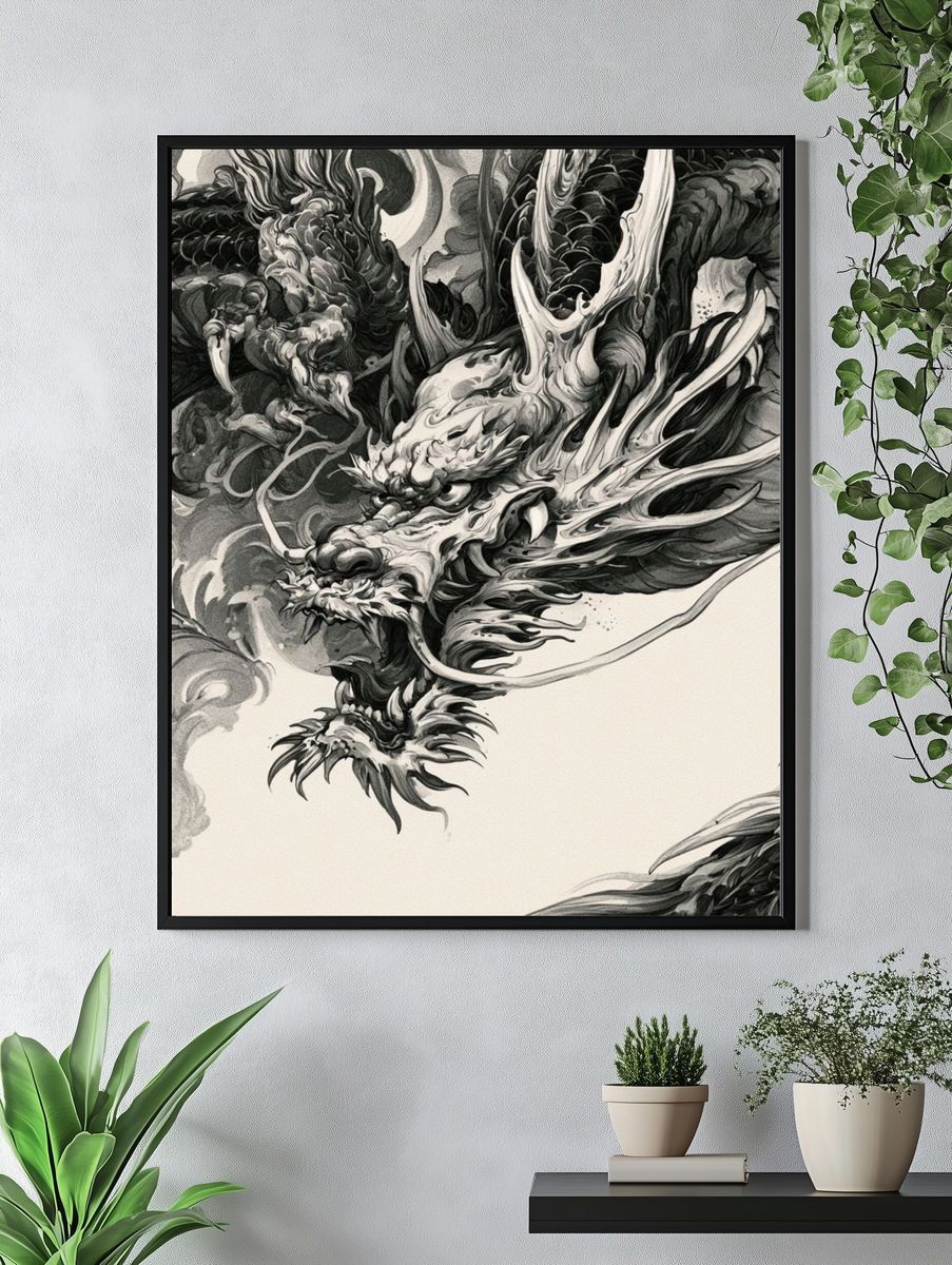 Dragon Ink Illustration Poster. — room view 4