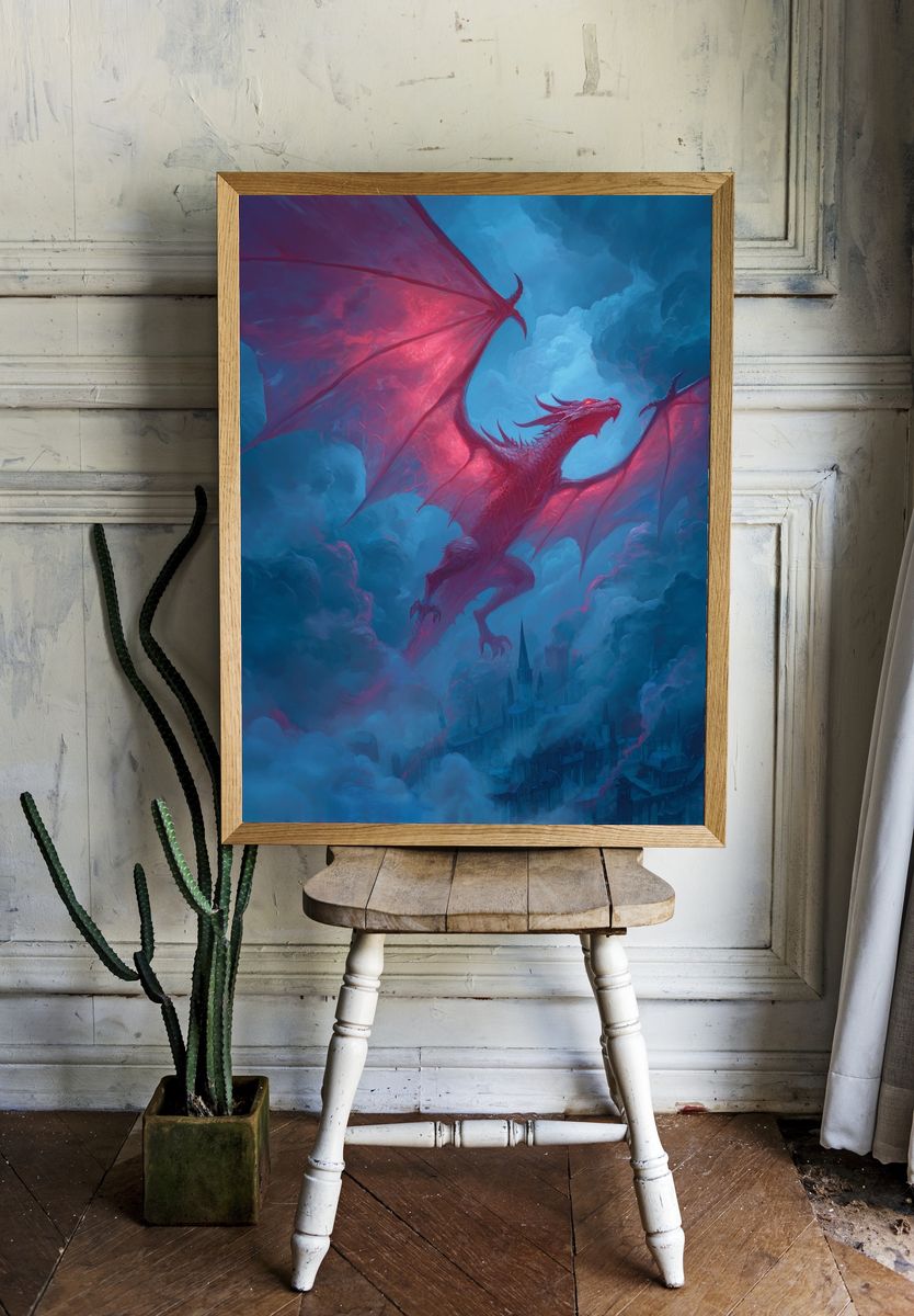 Majestic Dragon in Flight — Fantasy Print room preview
