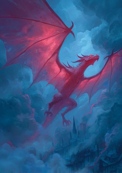 Majestic Dragon in Flight — Fantasy Print. poster print