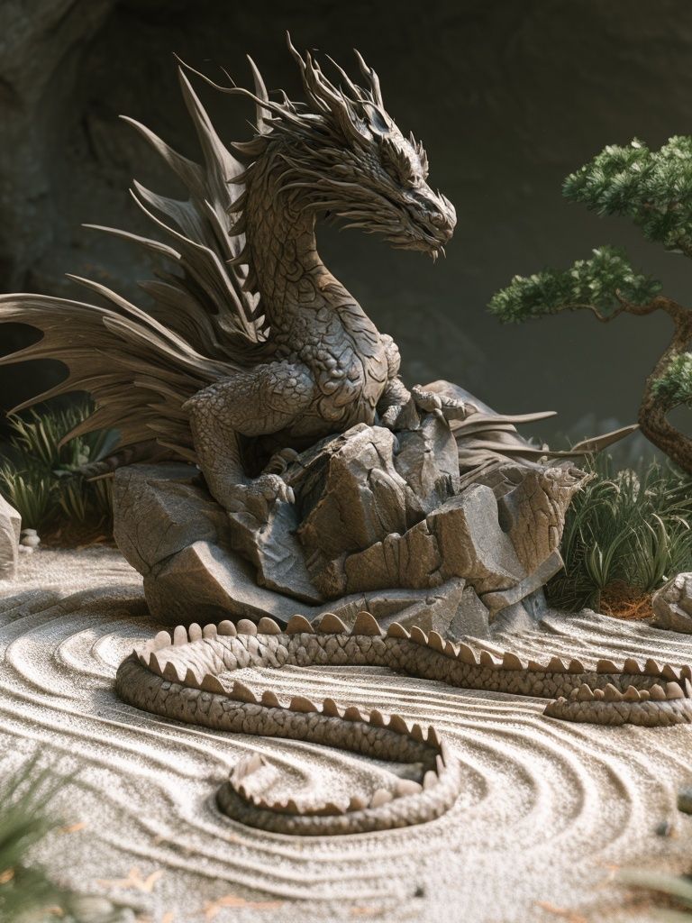 Dragon Zen Garden Illustration Poster. poster — illustration art