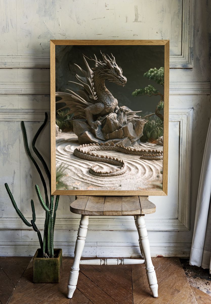 Dragon Zen Garden Illustration Poster. — room view 1