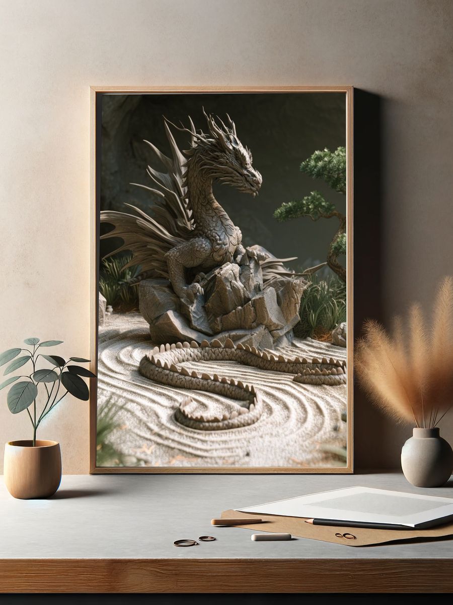 Dragon Zen Garden Illustration Poster. — room view 2