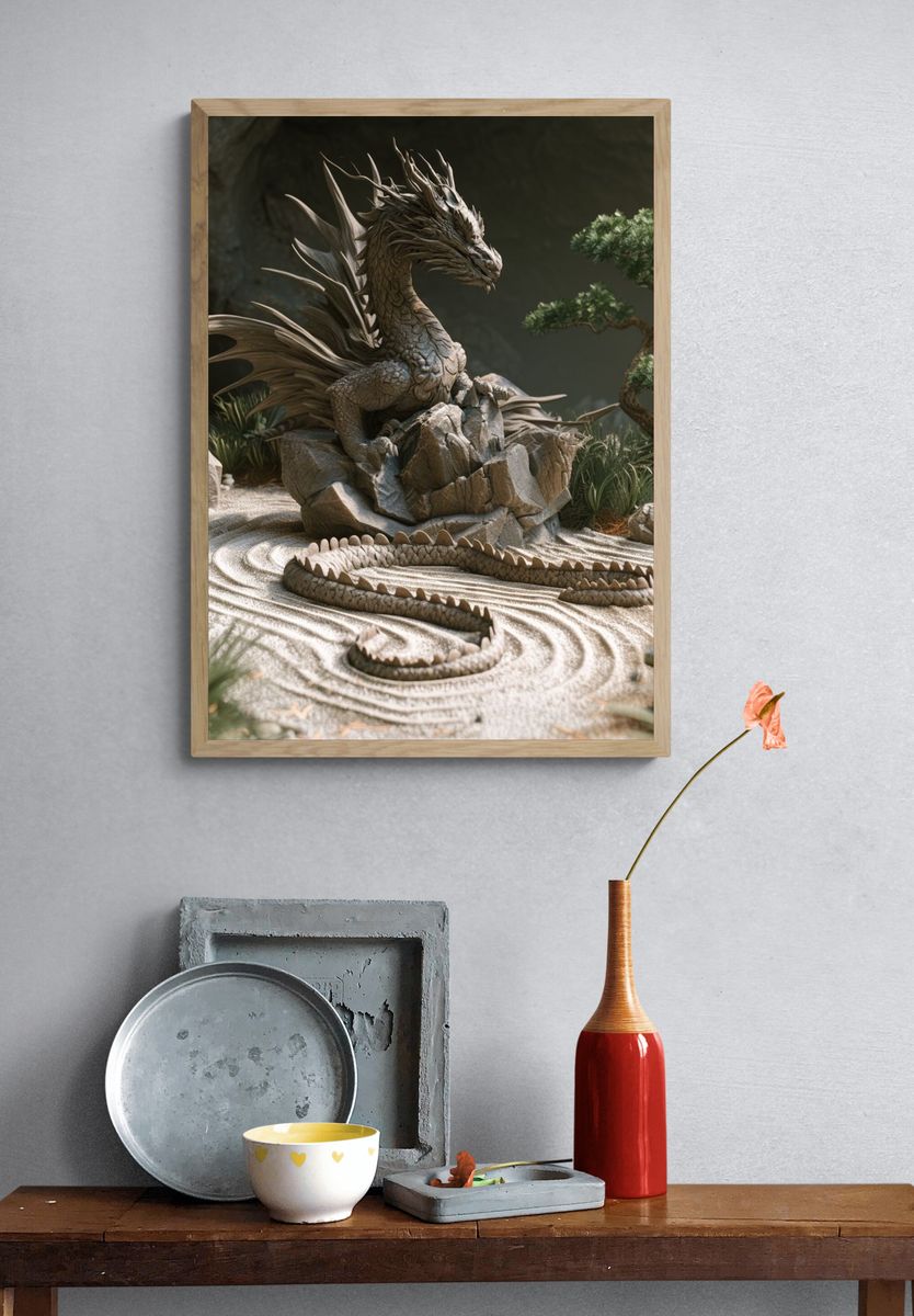 Dragon Zen Garden Illustration Poster. — room view 3