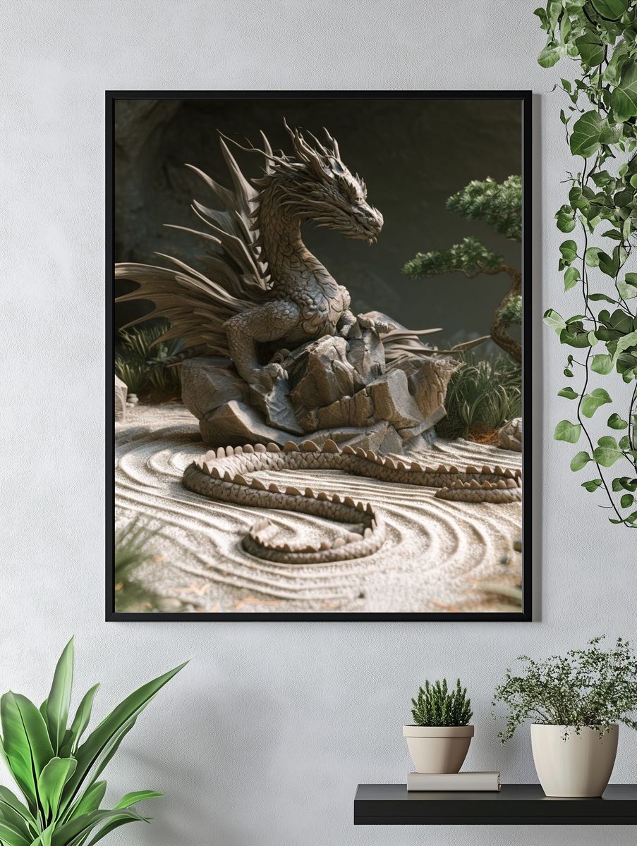 Dragon Zen Garden Illustration Poster. — room view 4