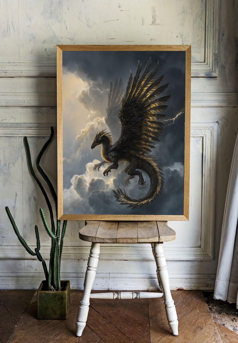 Majestic Dragon in Stormy Sky Poster room preview