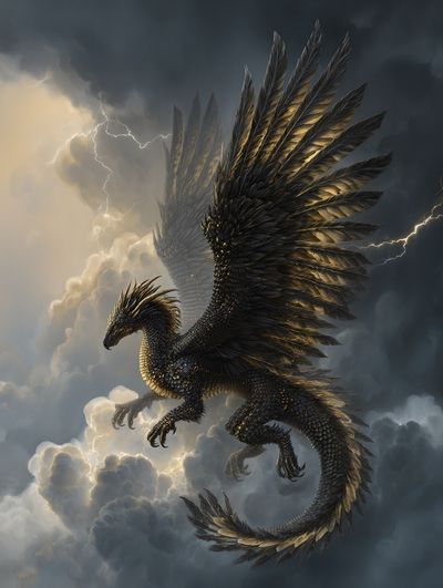 Majestic Dragon in Stormy Sky Poster. poster print
