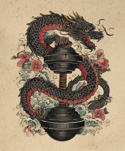 Dragon and Kettlebell Illustration Poster. poster