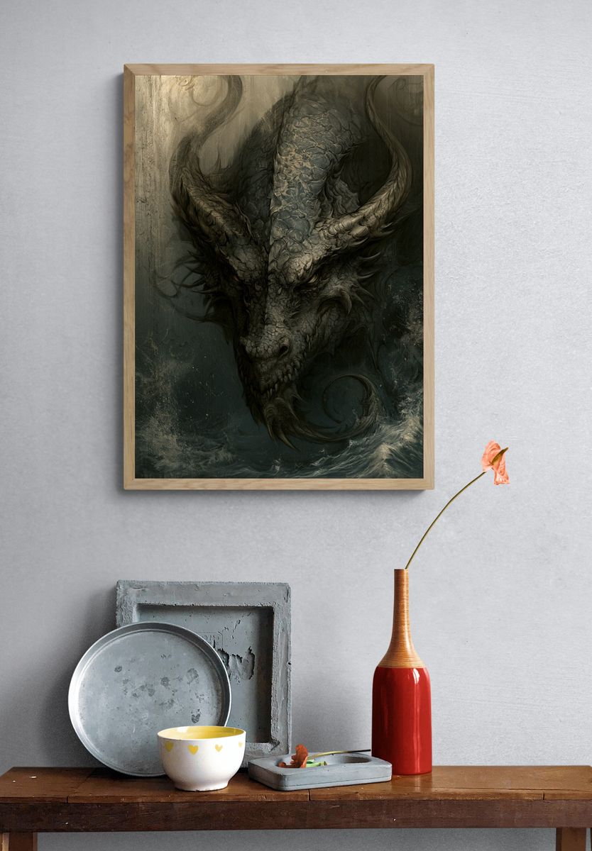 Dark Dragon Portrait Poster. — room view 3