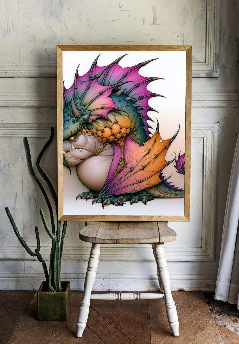Rainbow Dragon Illustration Poster. — room view 1