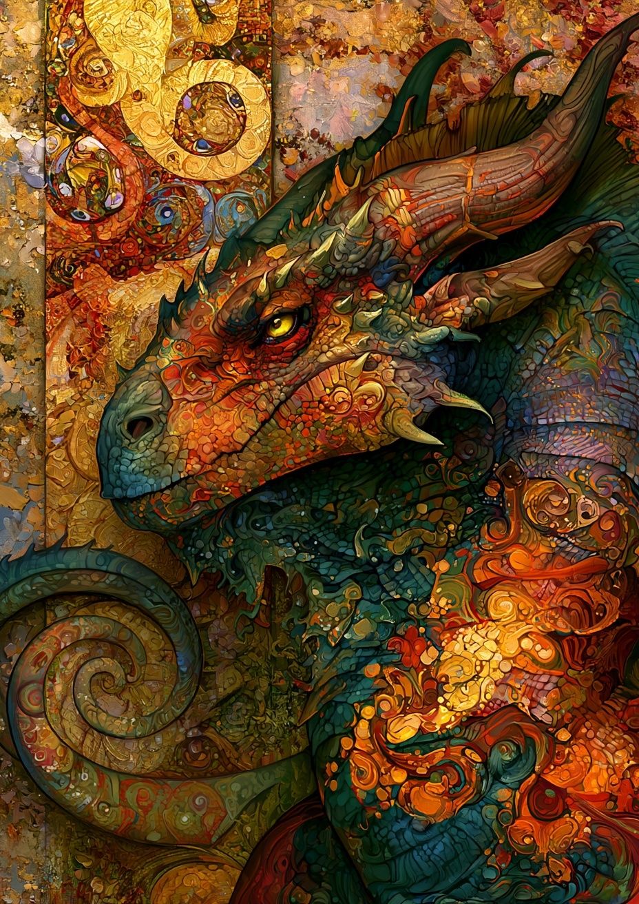 Dragon Mosaic Fantasy Print. poster — illustration art