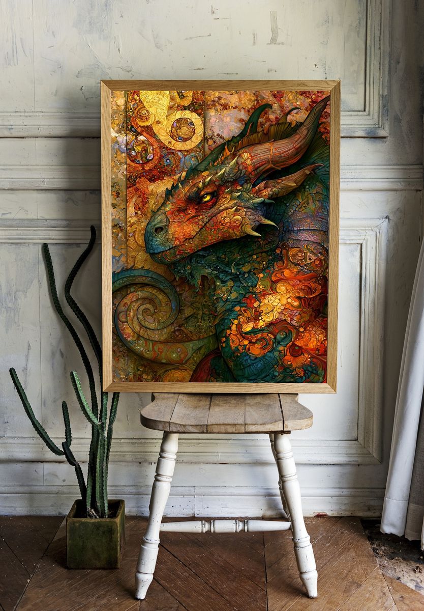 Dragon Mosaic Fantasy Print. — room view 1