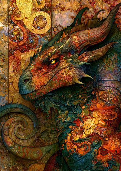 Dragon Mosaic Fantasy Print. poster