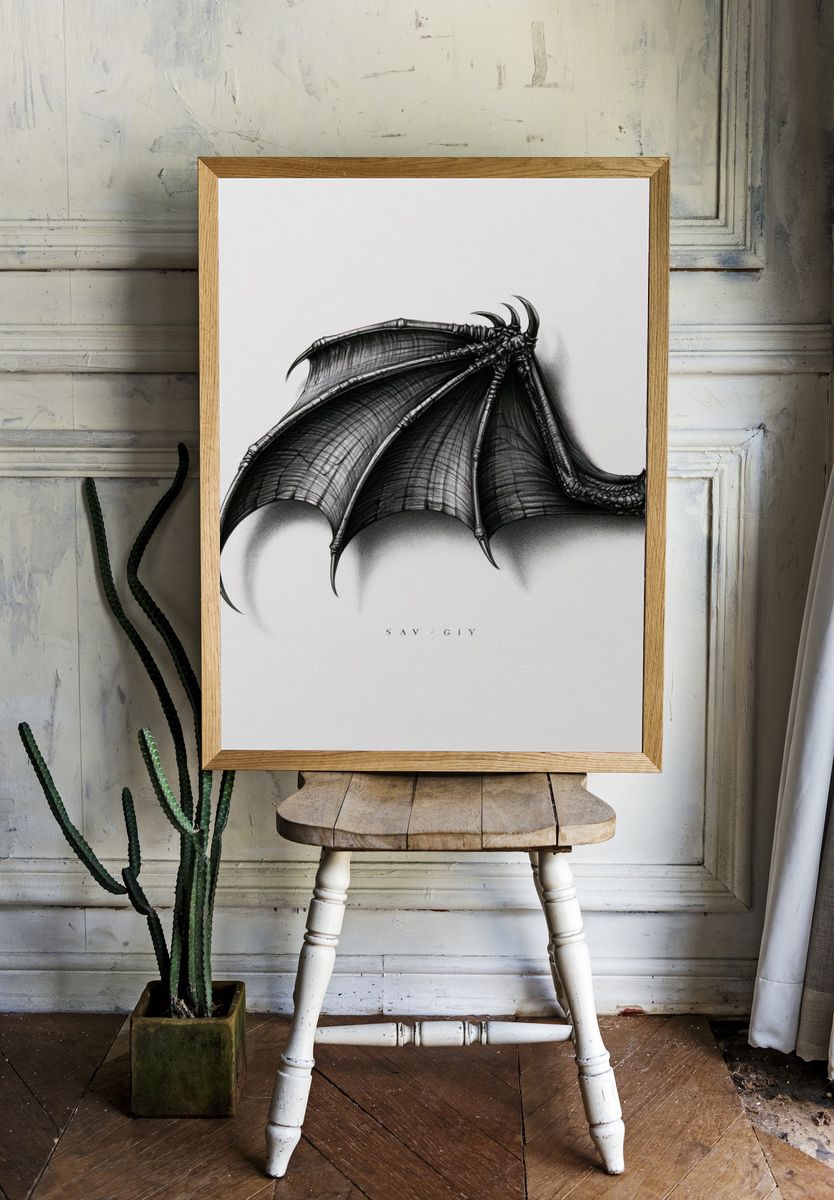 Dragon Wing Sketch Poster. room preview