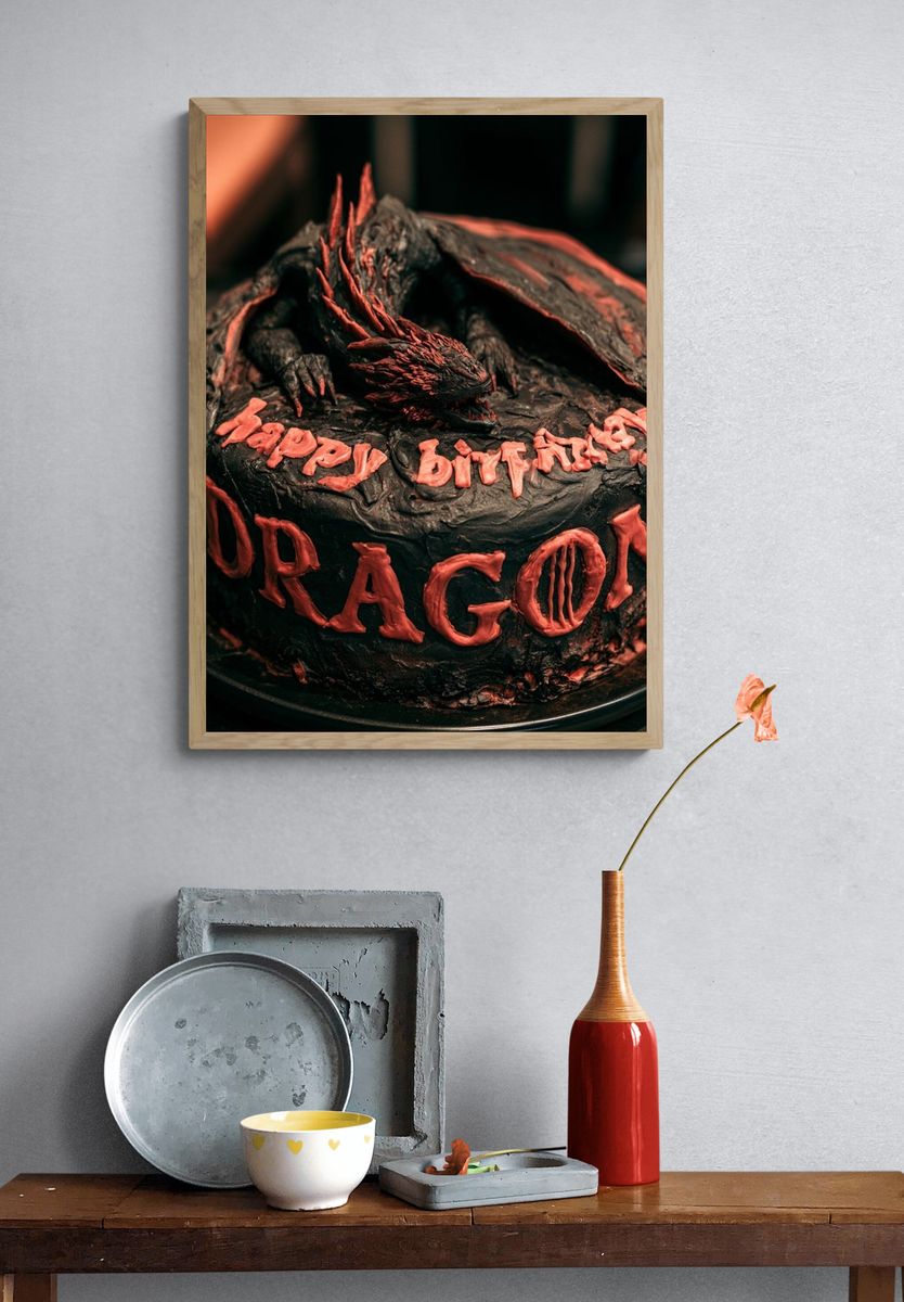 Dragon Birthday Cake Photography Poster. — room view 3