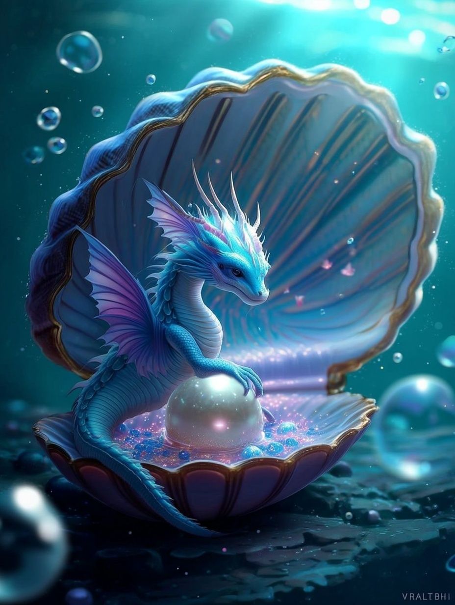 Mystical Dragon in Shell — Fantasy Print. poster detail