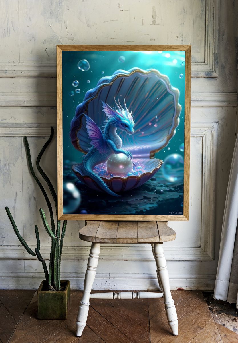 Mystical Dragon in Shell — Fantasy Print. room preview