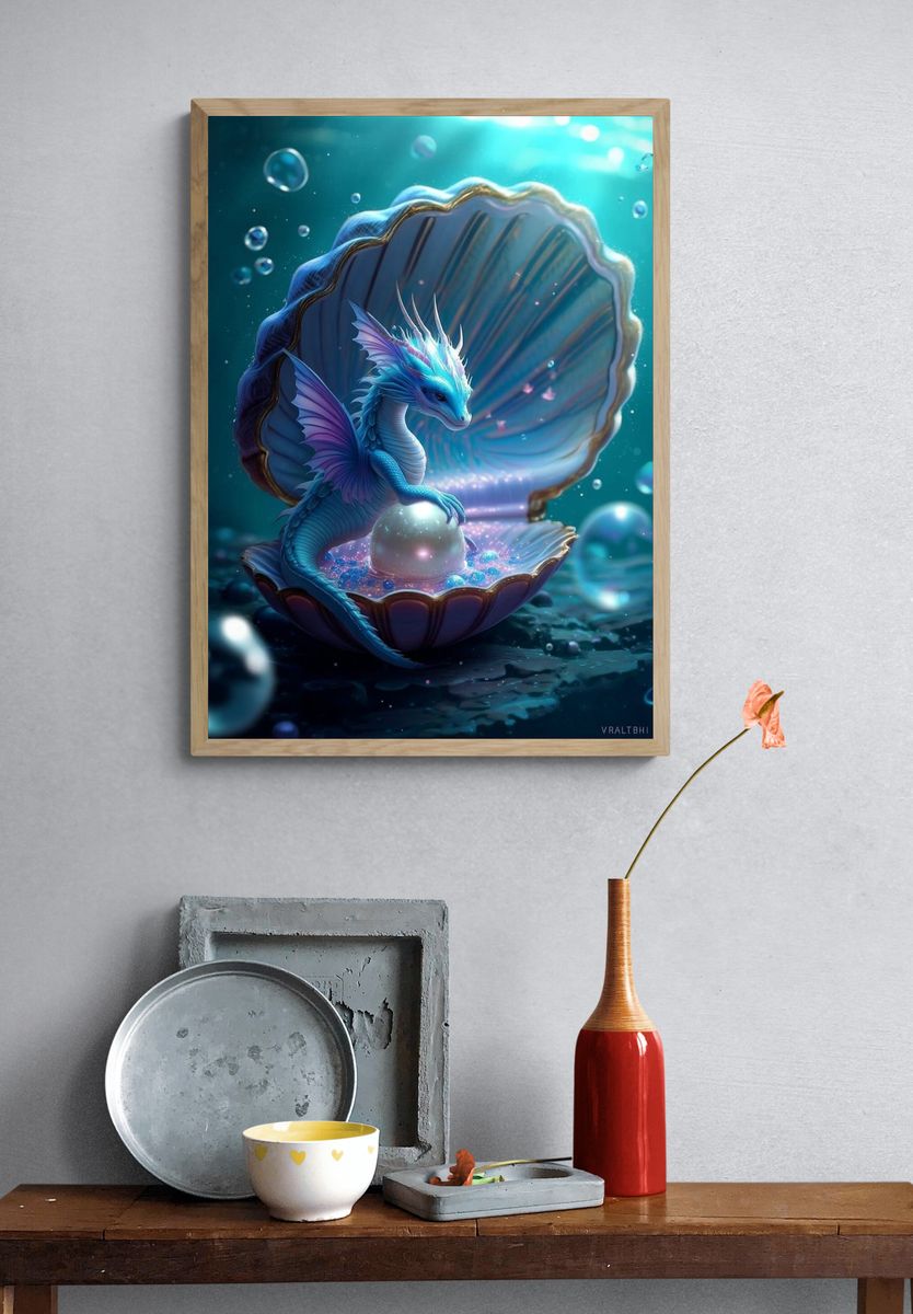 Mystical Dragon in Shell — Fantasy Print. — room view 3