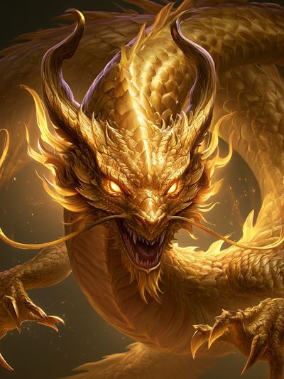Golden Dragon Fantasy Print. poster