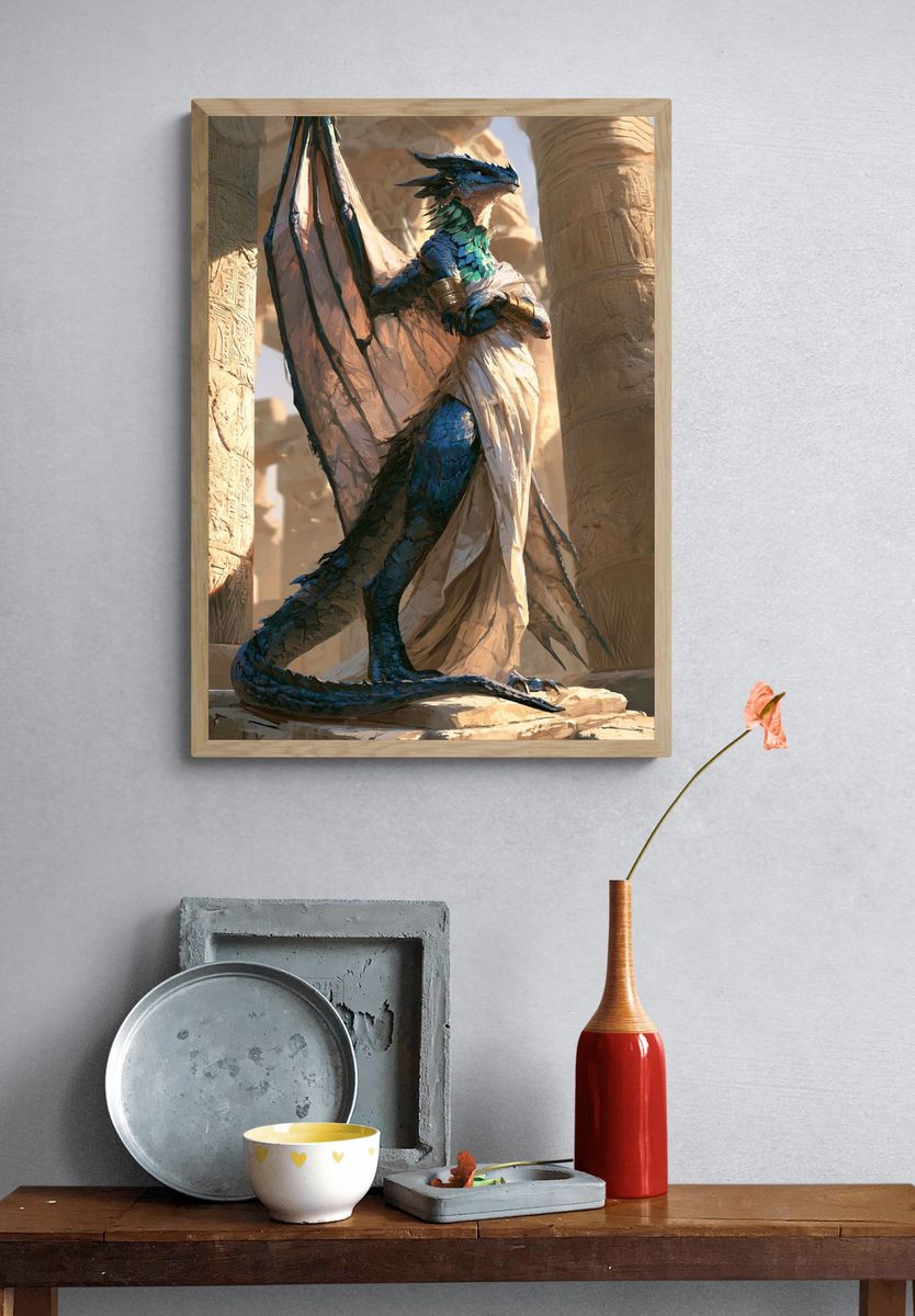 Dragon Statue Fantasy Illustration Poster. — room view 3