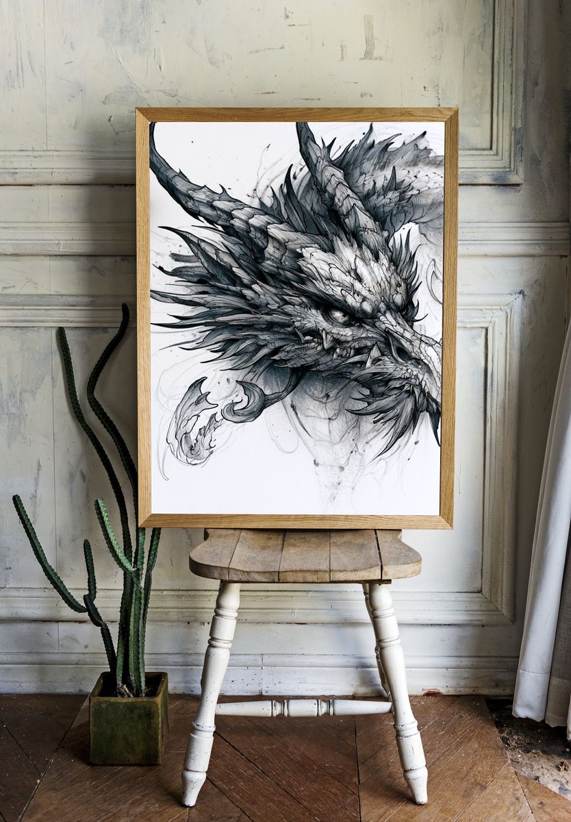 Dragon Head Ink Illustration Poster. room preview