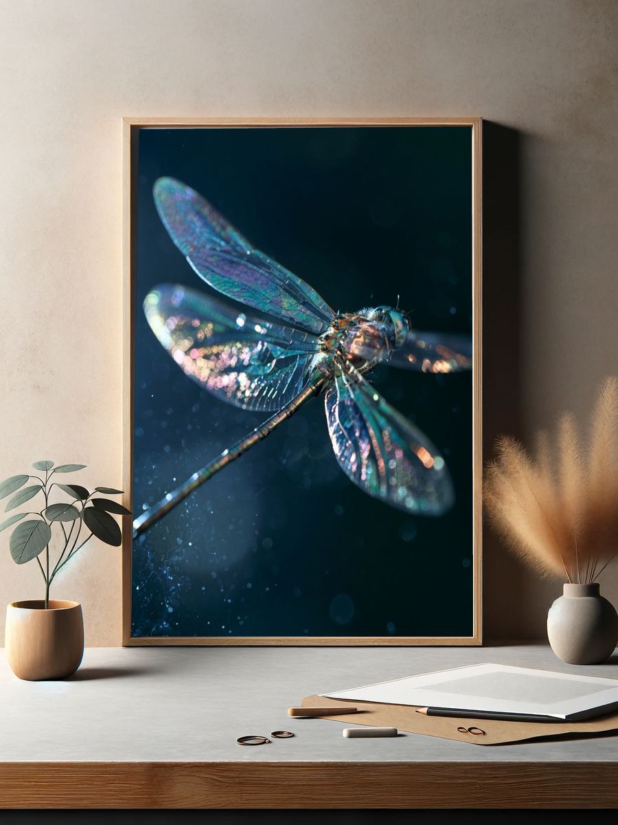 Iridescent Dragonfly Photography Poster. — room view 2