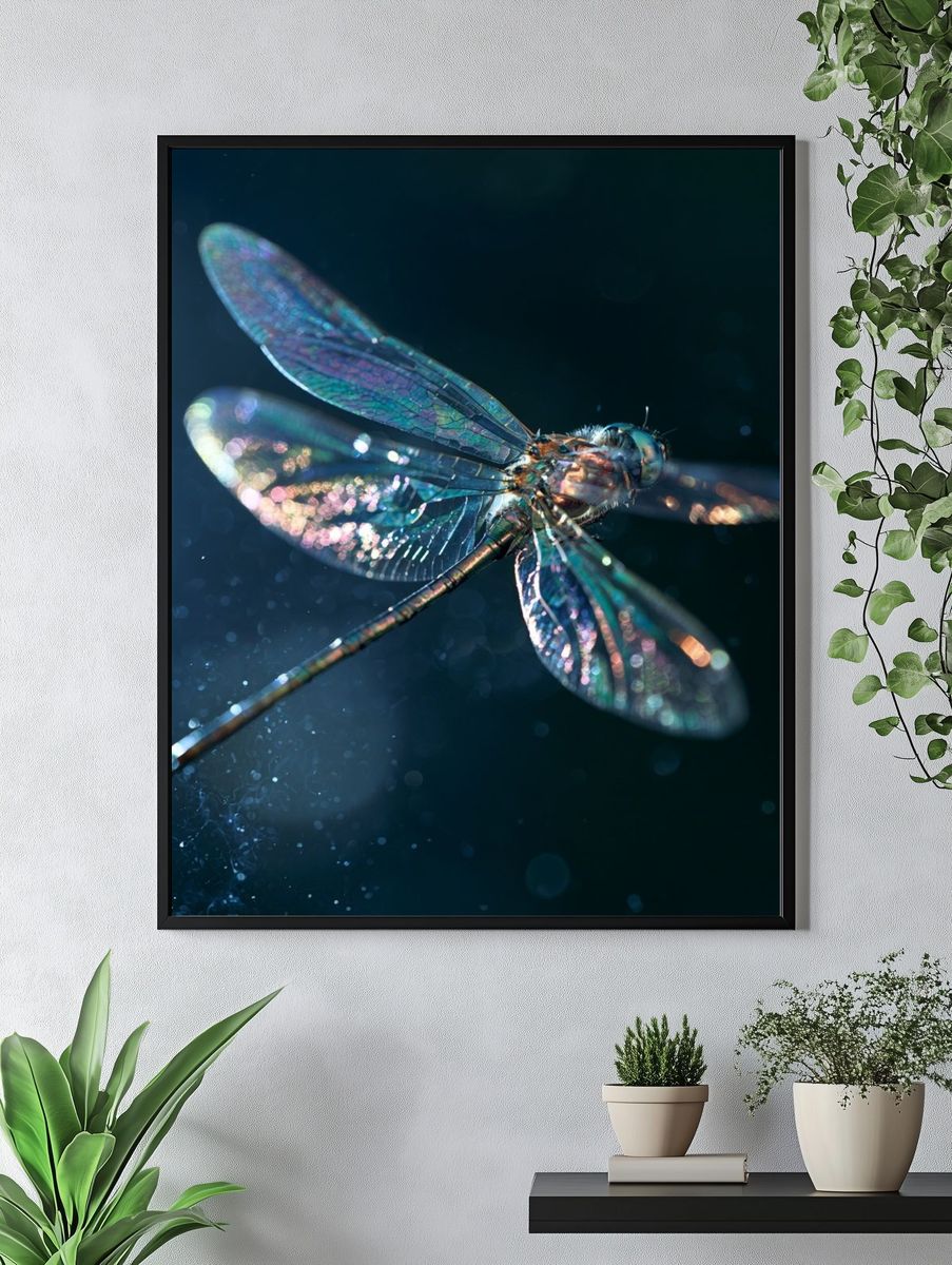 Iridescent Dragonfly Photography Poster. — room view 4