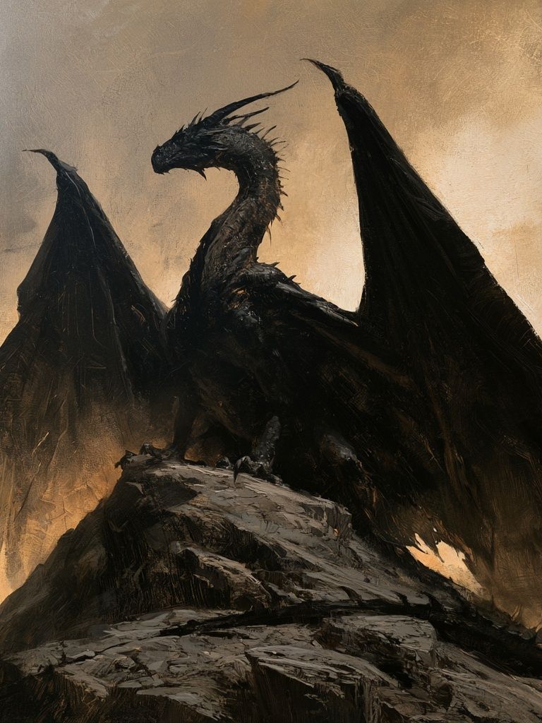 Dark Dragon on Rock Poster. poster detail