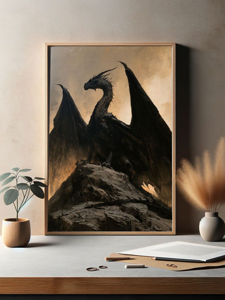 Dark Dragon on Rock Poster. — room view 2
