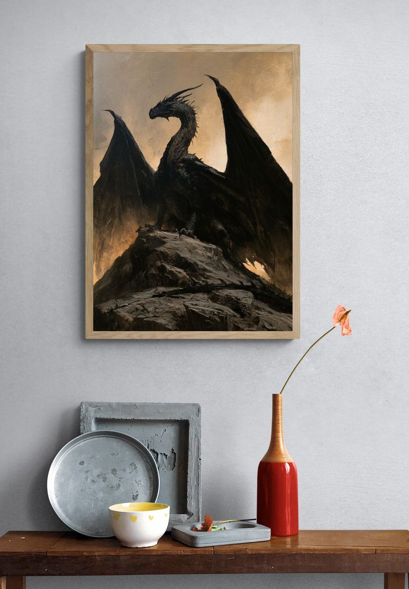 Dark Dragon on Rock Poster. — room view 3